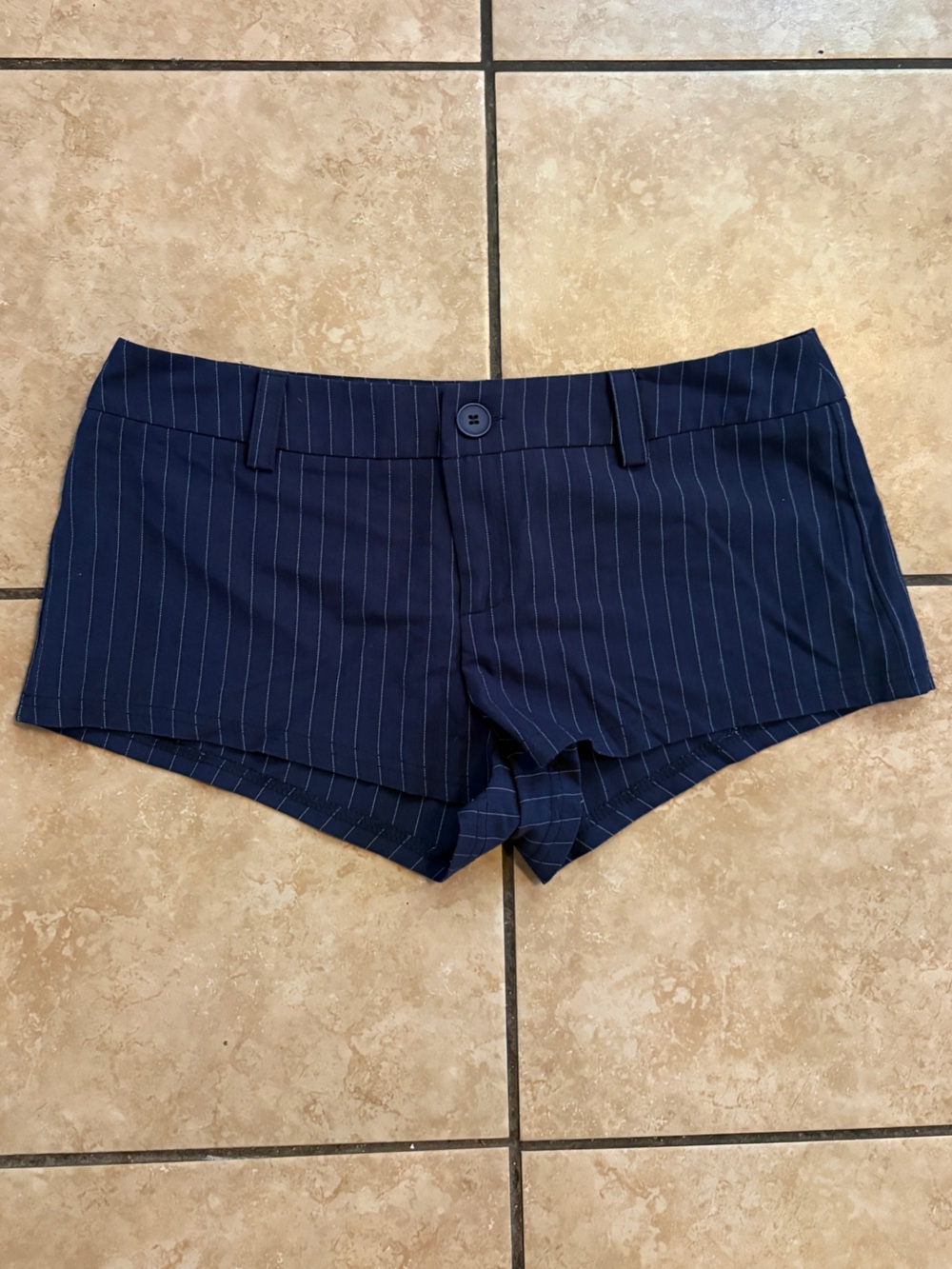 Edikted Navy Pinstripe Cargo Shorts